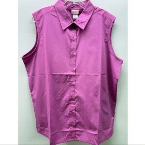 Vintage American Sweetheart Size XL Button-Up Sleeveless Blouse Top Collar Pink